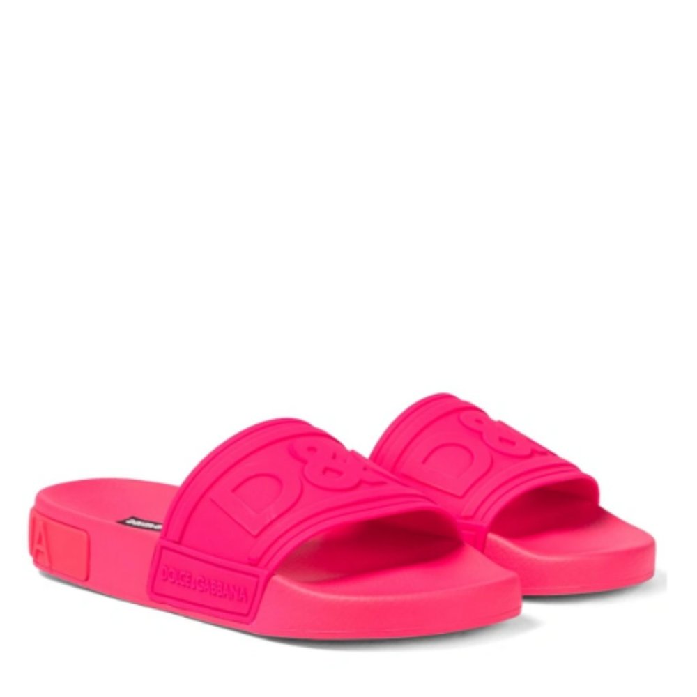 Dolce & Gabbana Logo Slides in Fluorescent Pink. size 40